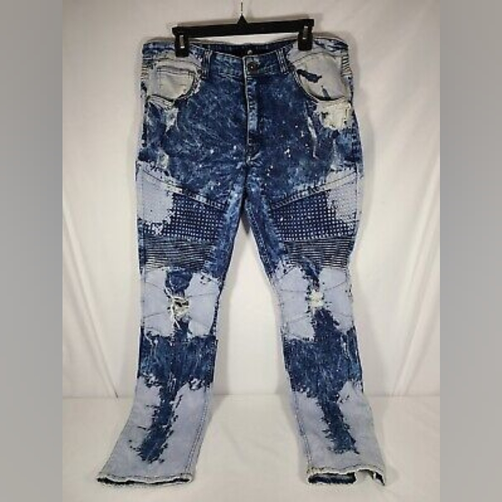 Focus Ripped Splattered Denim Jeans Mens Size 38x32